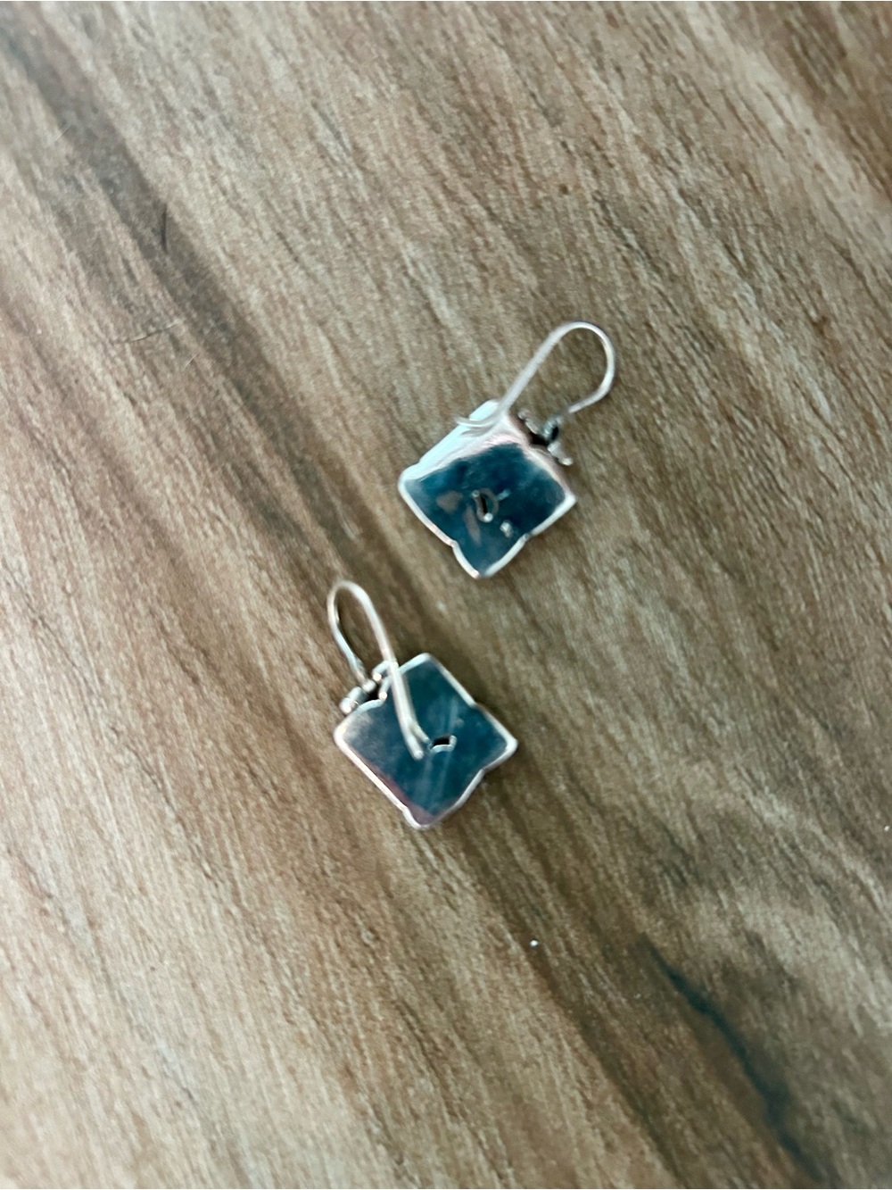 Cute Artisan Sterling Silver Turquoise Lapis Inlay Drop Dangle Earrings Vintage - Picture 3 of 5